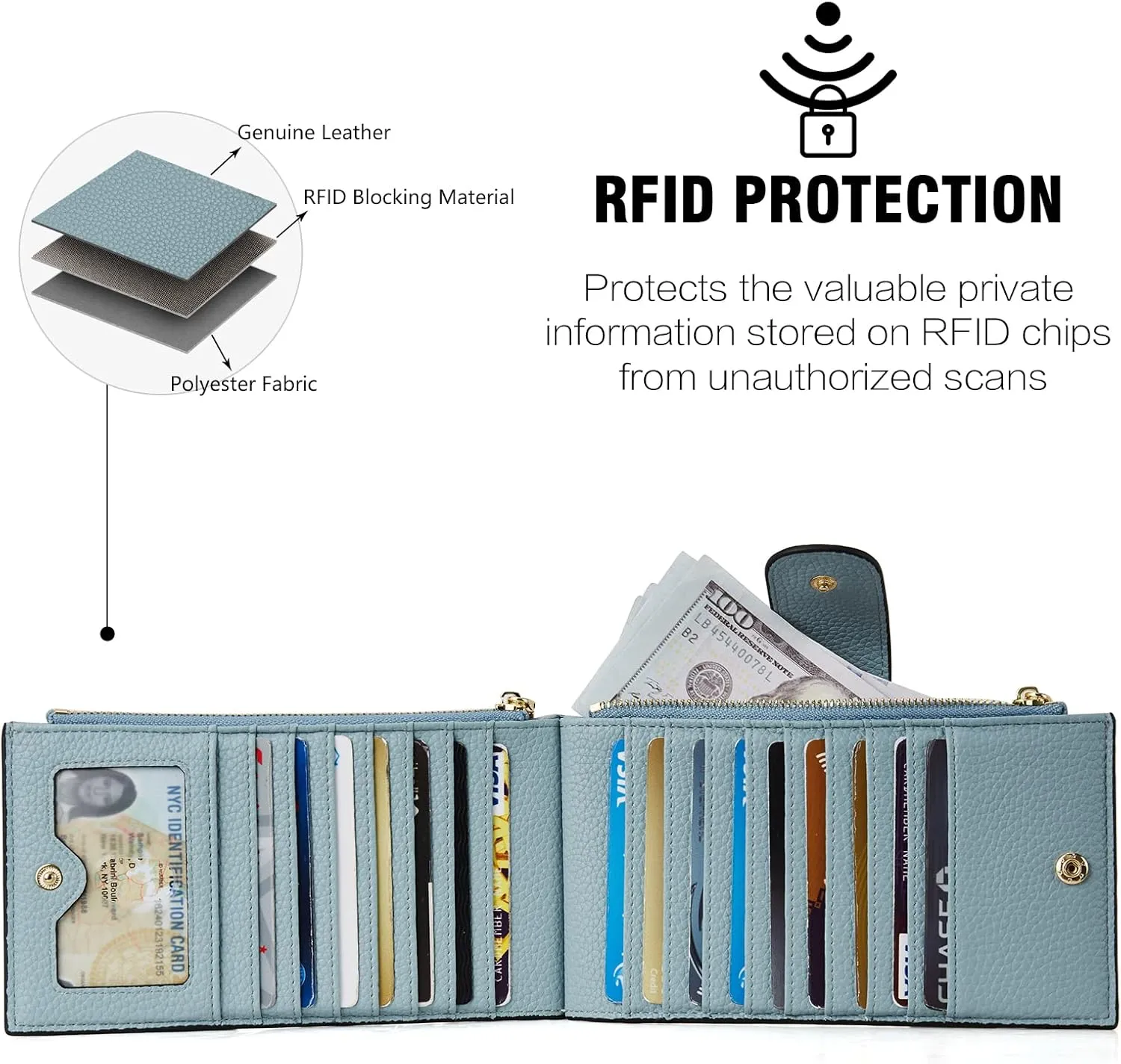 BOSTANTEN Leather Wallets for Women RFID Blocking Slim Bofild Purse Card Holder with Zipper Pocket