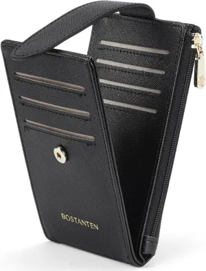 BOSTANTEN Leather Wallets for Women RFID Blocking Slim Bofild Purse Card Holder with Zipper Pocket