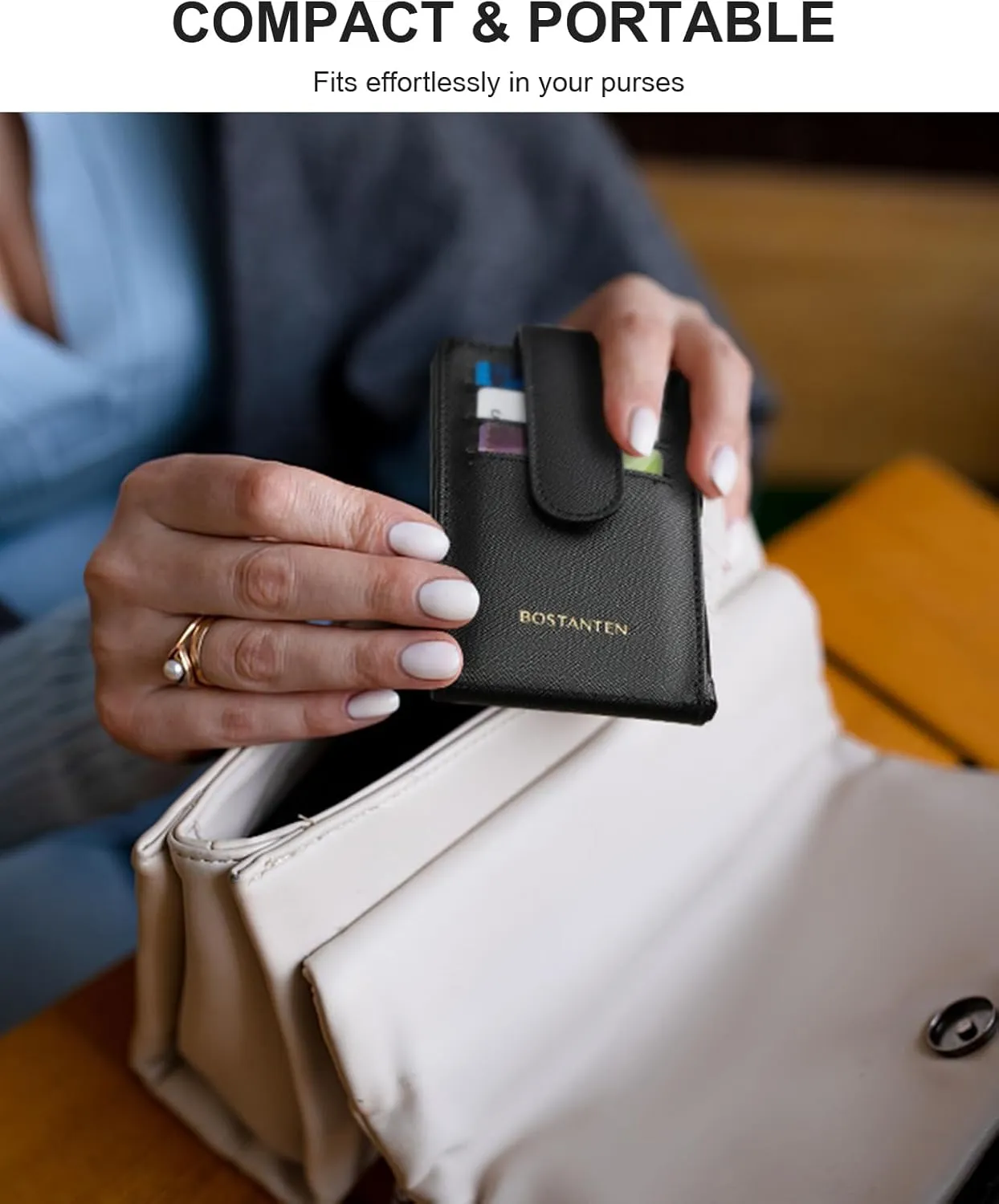BOSTANTEN Leather Wallets for Women RFID Blocking Slim Bofild Purse Card Holder with Zipper Pocket