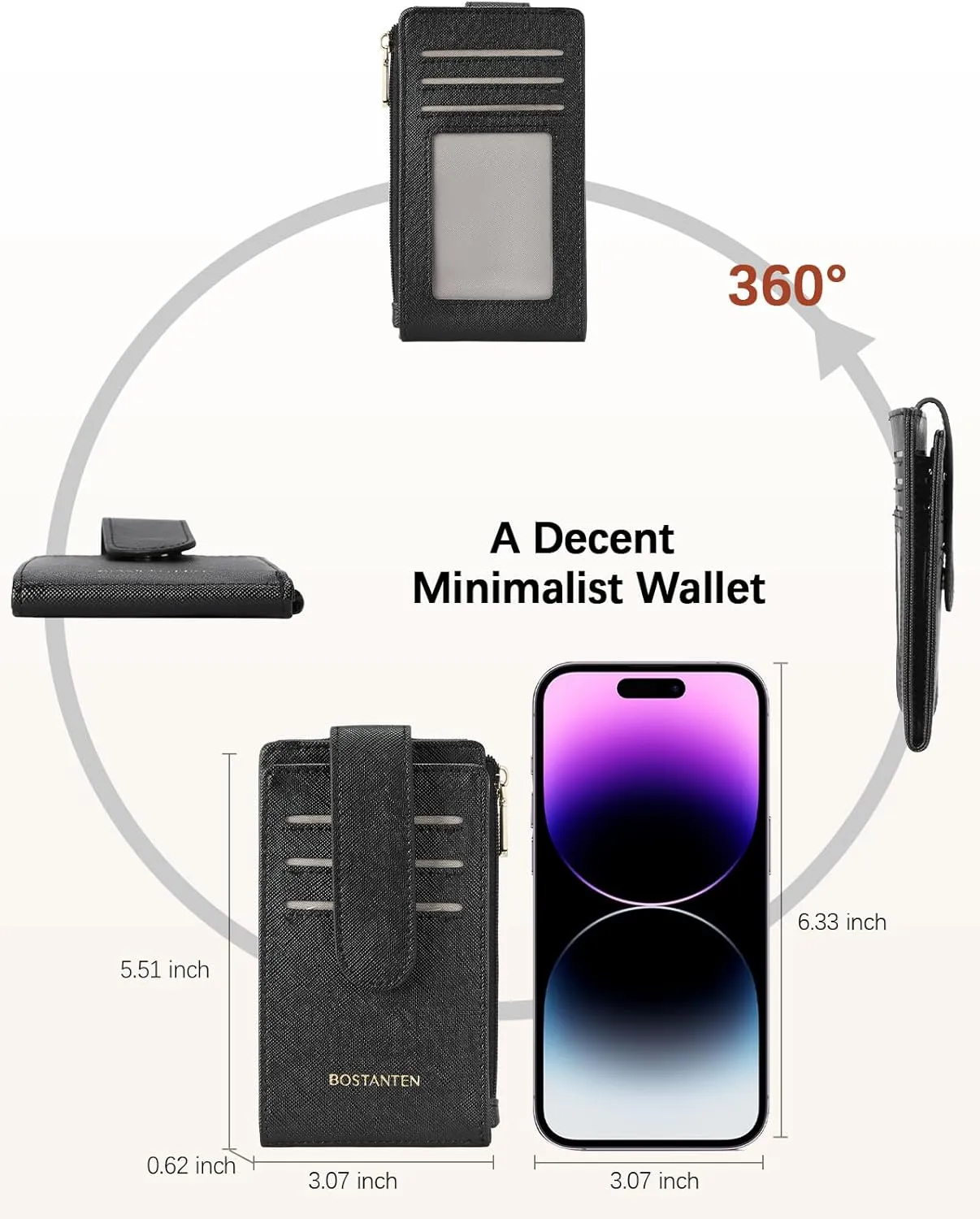 BOSTANTEN Leather Wallets for Women RFID Blocking Slim Bofild Purse Card Holder with Zipper Pocket