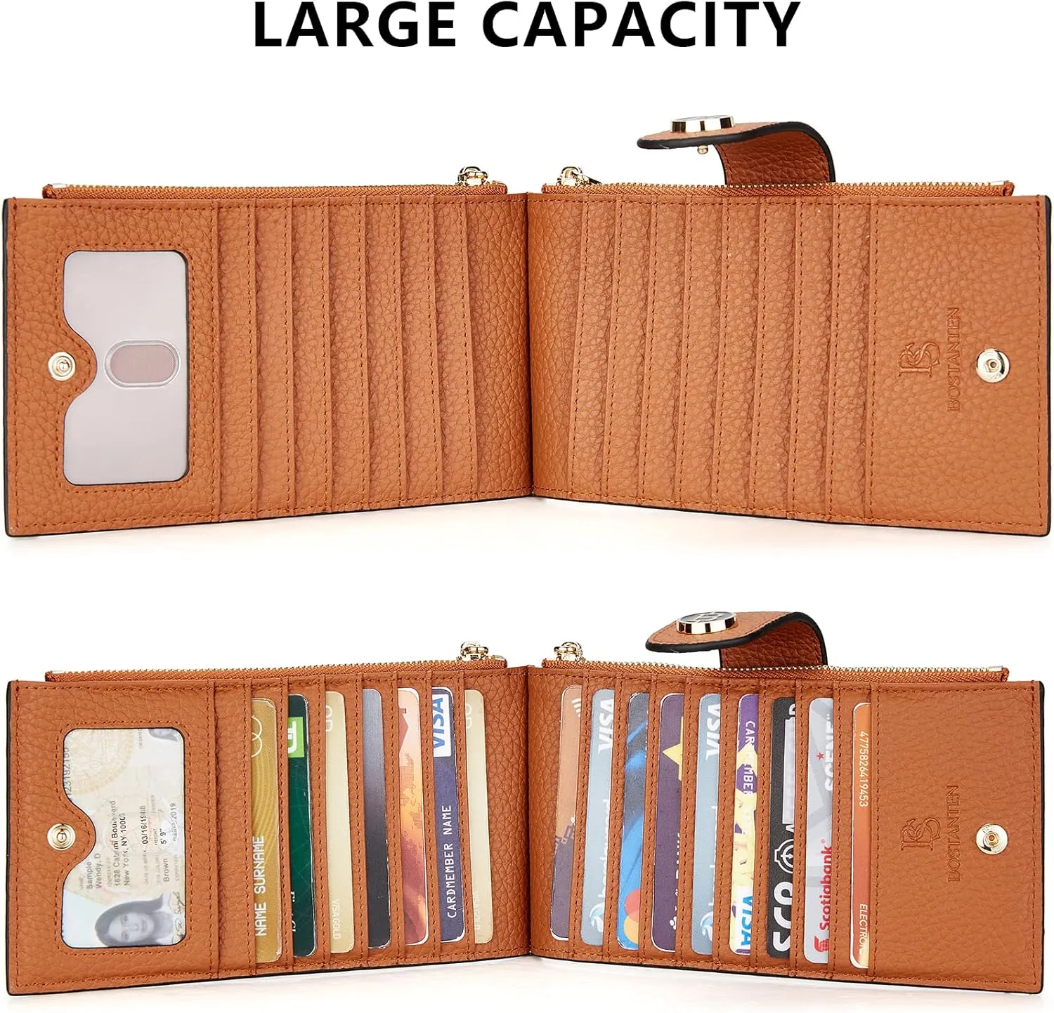 BOSTANTEN Leather Wallets for Women RFID Blocking Slim Bofild Purse Card Holder with Zipper Pocket