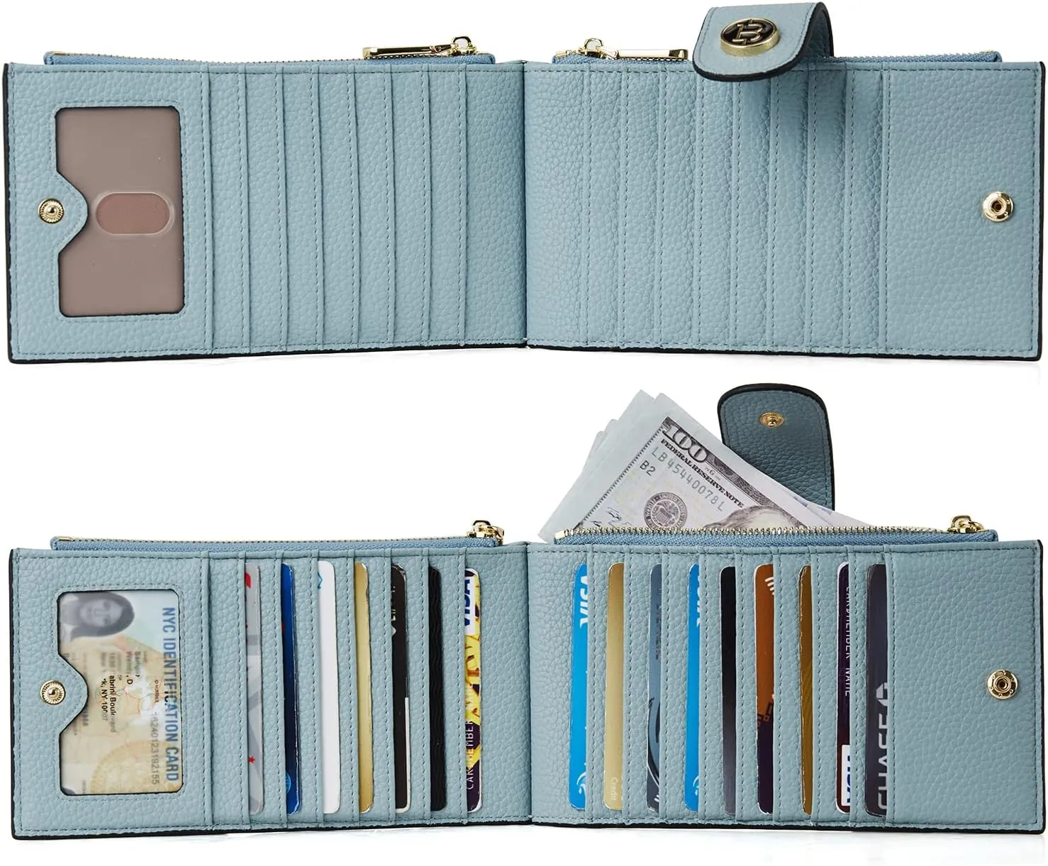 BOSTANTEN Leather Wallets for Women RFID Blocking Slim Bofild Purse Card Holder with Zipper Pocket