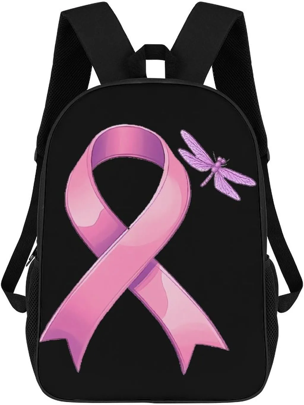 Breast Cancer Awareness Ribbon Dragonfly 17 Inch Shoulder Backpack Fashion Laptop Bag Travel Daypack for Camping Hiking
