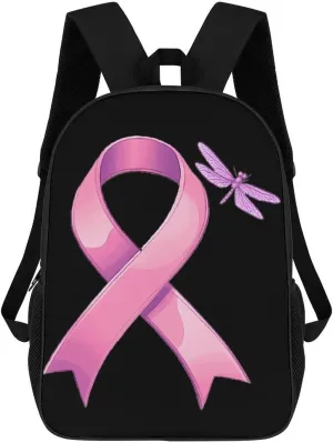 Breast Cancer Awareness Ribbon Dragonfly 17 Inch Shoulder Backpack Fashion Laptop Bag Travel Daypack for Camping Hiking