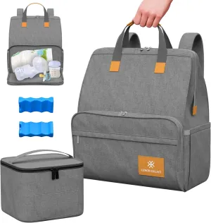 Breast Pump Bag with Cooler Breast Pump Backpack for Moms with 2 Ice Packs for Breastmilk Travel Bag with Cooling Bag for Food Compartments for Cellphone Laptop Personal Items