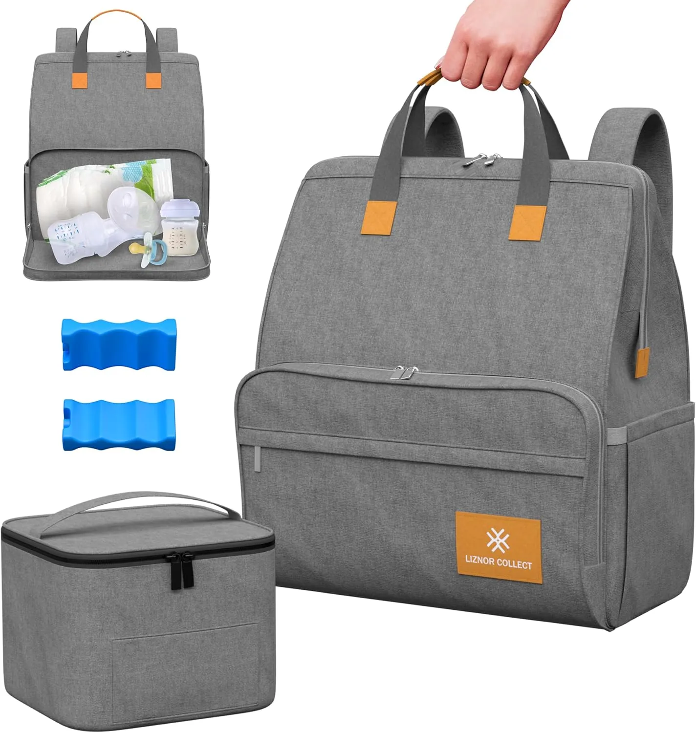 Breast Pump Bag with Cooler Breast Pump Backpack for Moms with 2 Ice Packs for Breastmilk Travel Bag with Cooling Bag for Food Compartments for Cellphone Laptop Personal Items