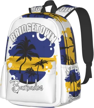 Bridgetown Barbados Flag Sunset Laptop Backpack Work Travel Backpacks Business Rucksack Casual Outdoor Daypack with Adjustable Strap Bags for Sports Office Gym Hiking