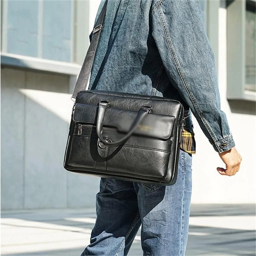 Briefcase Bag Business PU Leather Shoulder Messenger Bags Office Handbag Laptop Bag