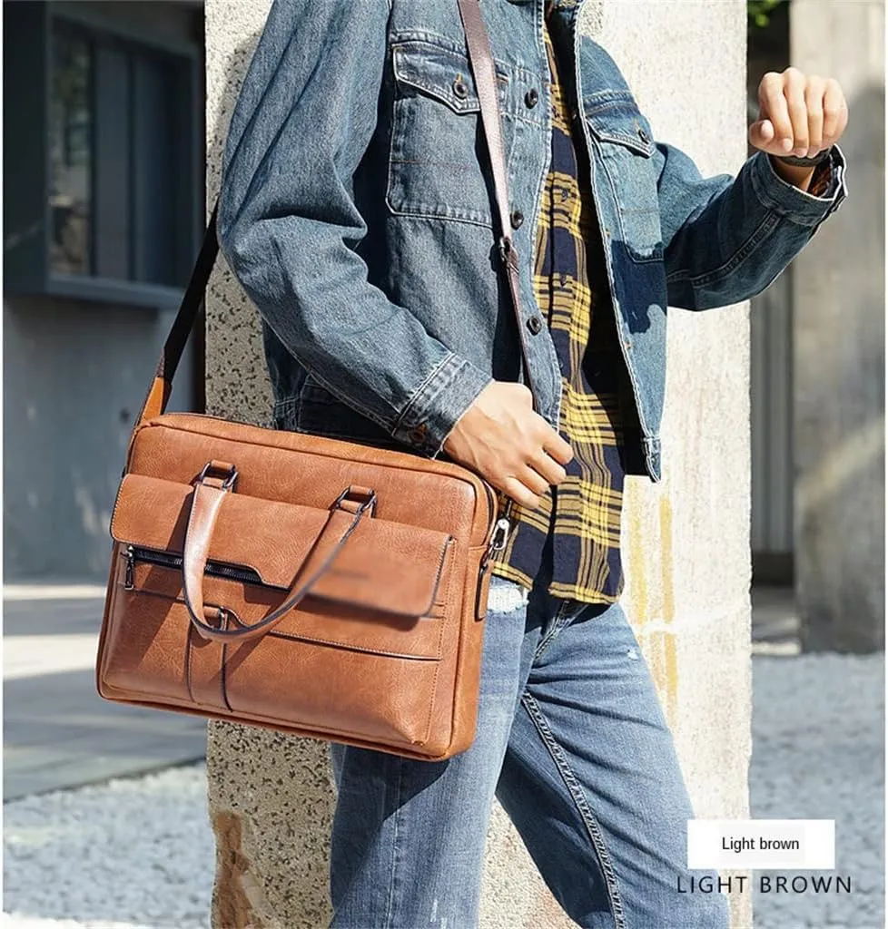 Briefcase Bag Business PU Leather Shoulder Messenger Bags Office Handbag Laptop Bag