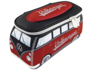 BRISA VW Collection - Volkswagen Neoprene Universal Makeup Cosmetics Toiletry Travel Pharmacy Bag in T1 Bus Design (Red/Black) (Large (11.8 x 5.5 x 4.7 inches))