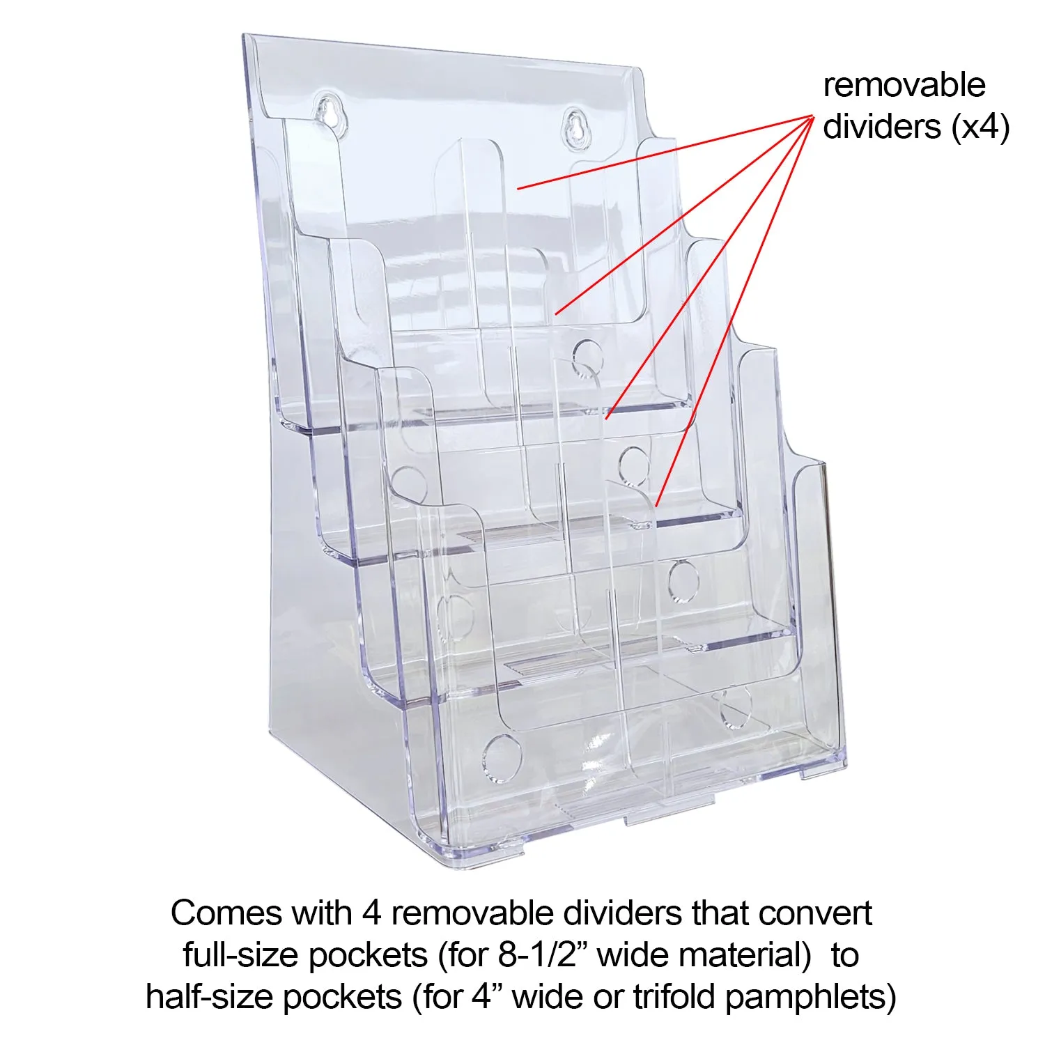 Brochure & Pamphlet Holder | Multi-Compartment | 8.5" or 4.25" Wide Material