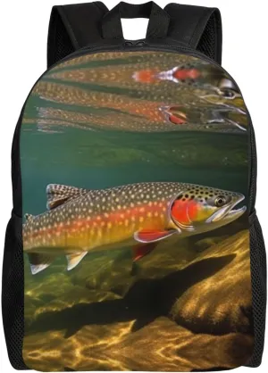 Brook Trout Fly Fishing Backpack for Women Men Laptop Backpacks 15 inch Casual Bag Lightweight Hiking Daypack
