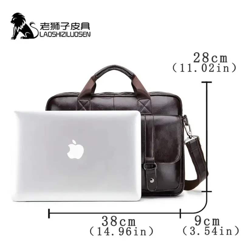 Brown Leather Business Handbag Cowhide for Male Casual Totes