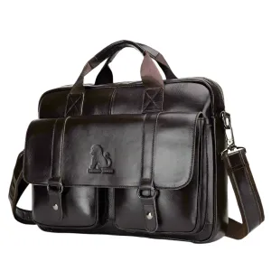 Brown Leather Business Handbag Cowhide for Male Casual Totes