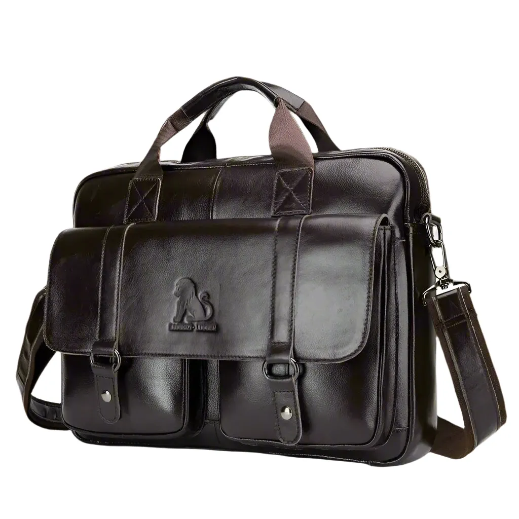Brown Leather Business Handbag Cowhide for Male Casual Totes