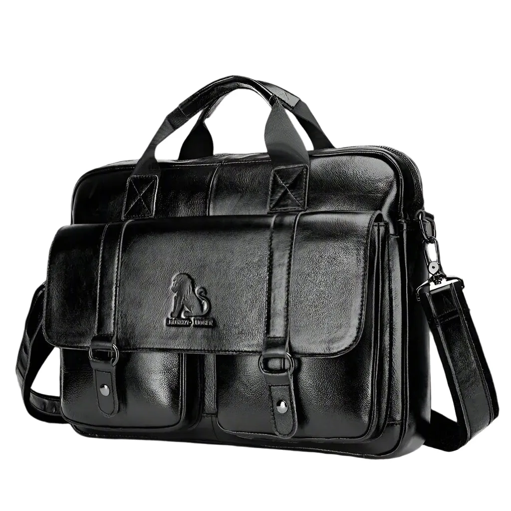 Brown Leather Business Handbag Cowhide for Male Casual Totes