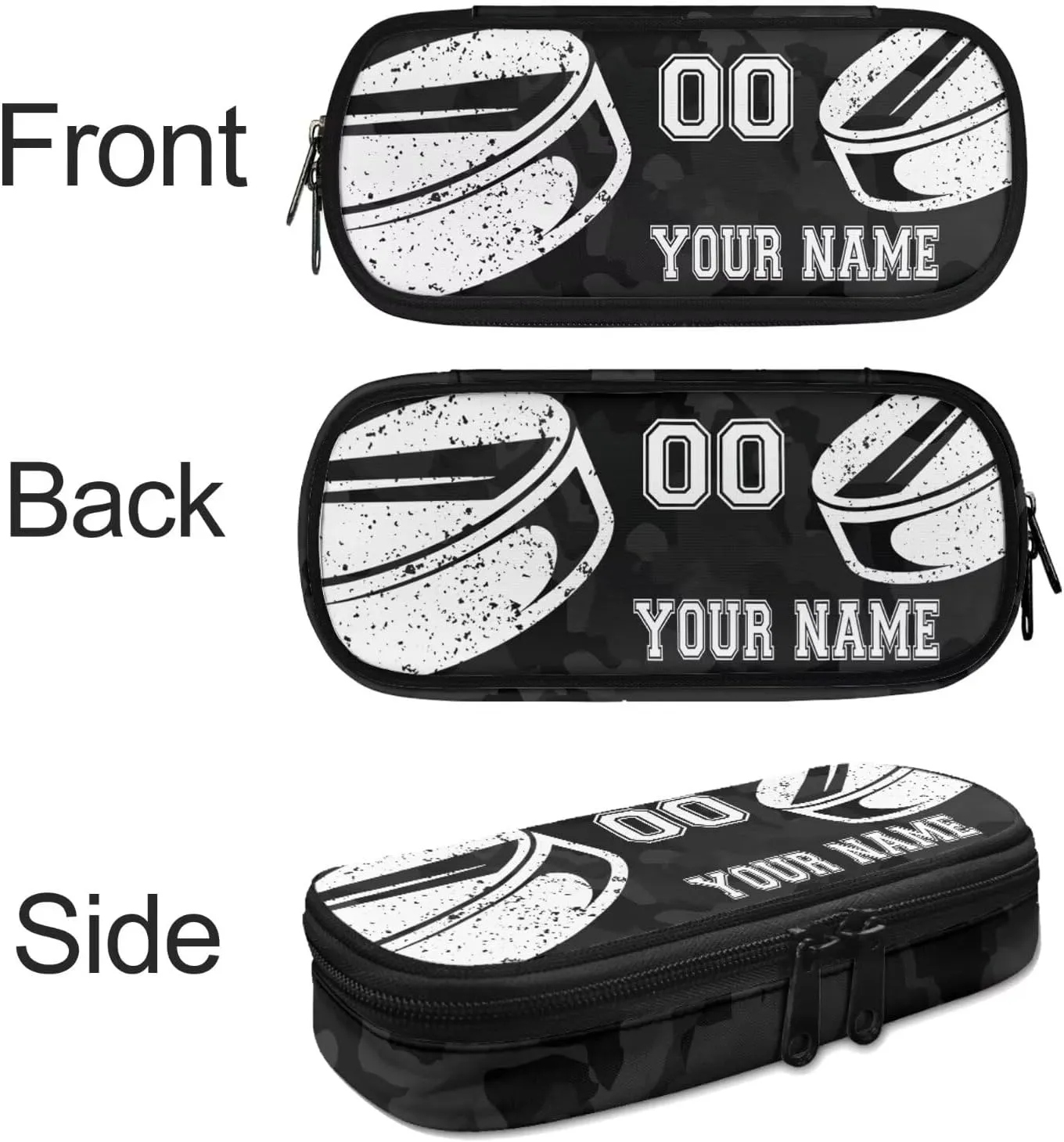 Bulopur 4PCS Kids Customized Hockey School Bags Set, Black Camo Travel Daypack Carry on Backpack Knapsack Lunch Bag Shoulder Crossbody Handbags Pen Bag for Purse Card Wallet