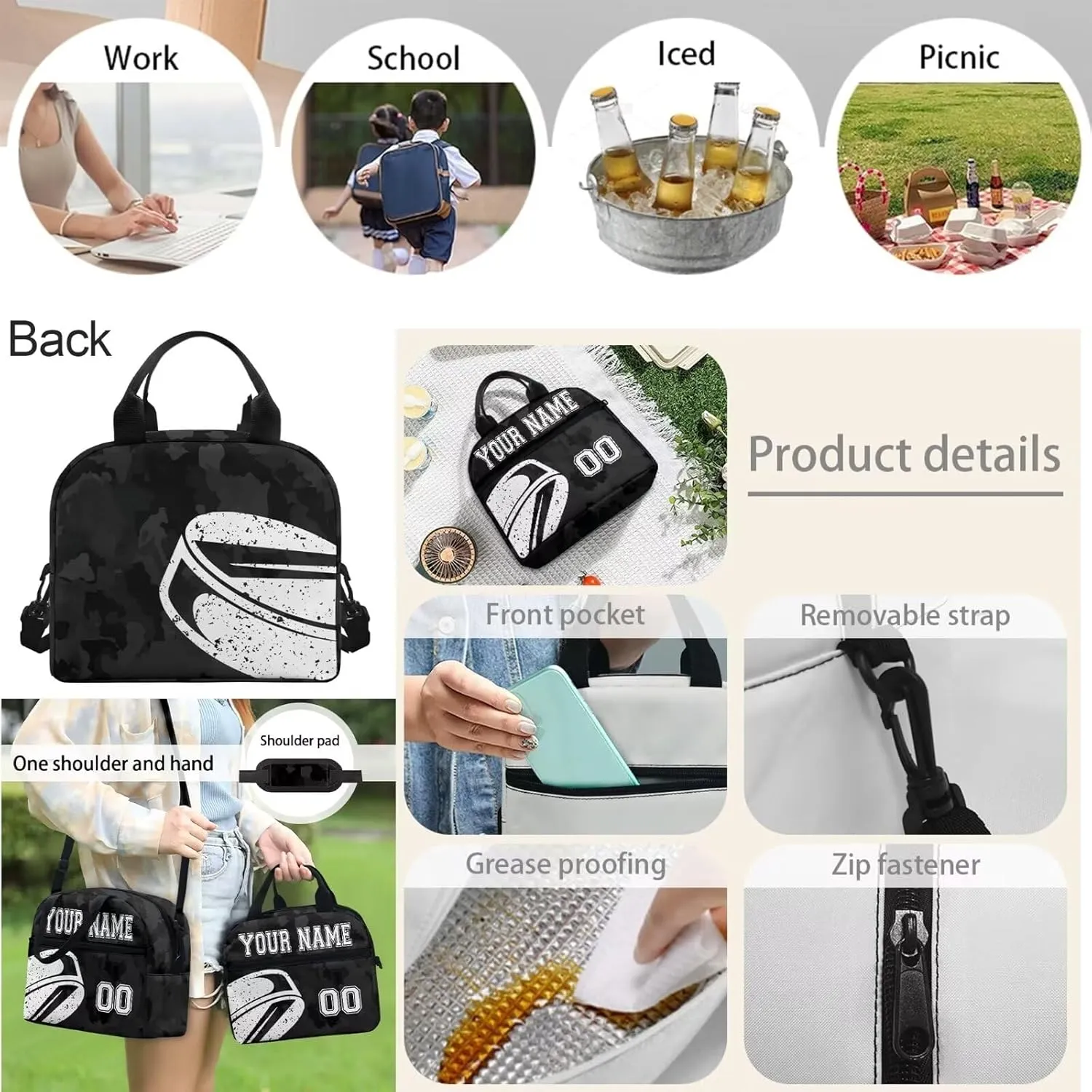 Bulopur 4PCS Kids Customized Hockey School Bags Set, Black Camo Travel Daypack Carry on Backpack Knapsack Lunch Bag Shoulder Crossbody Handbags Pen Bag for Purse Card Wallet