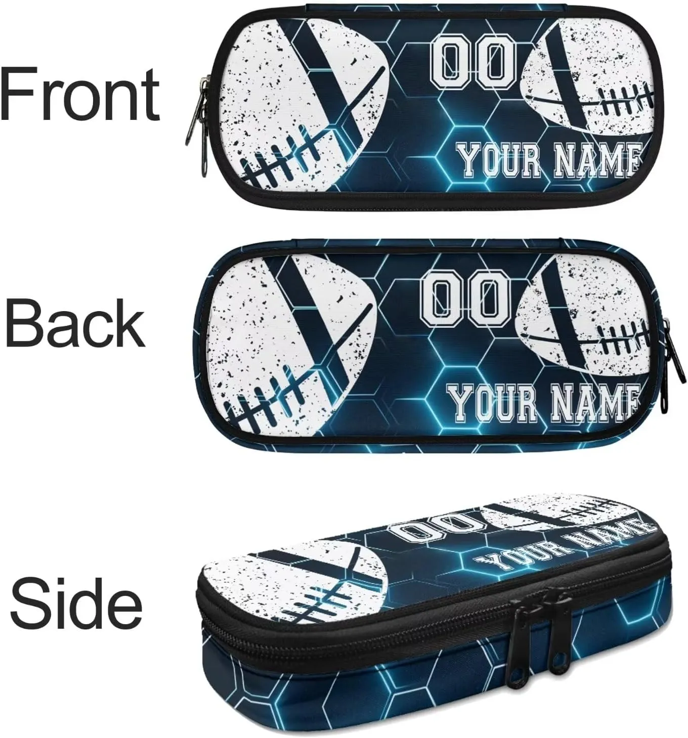 Bulopur Rugby Design Custom Backpack Set for Kids Boys, Blue Gradient Hexagonal Grid Bookbag Shoulder Bag Schoolbag Lunch Box Shoulder Crossbody Pencil Bag for Back to School, 4 Pack