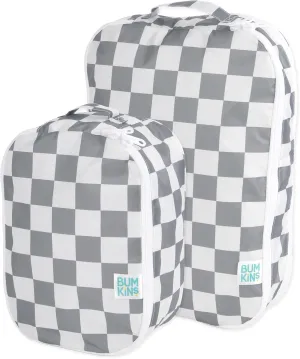 Bumkins Packing Cubes for Travel Bag, Organize Luggage with Compression Bags, Essential Traveling Accessories to Pack Carry On Suitcase, Must for Clothes or Toiletries, Set of 2 Sizes, Gray Check