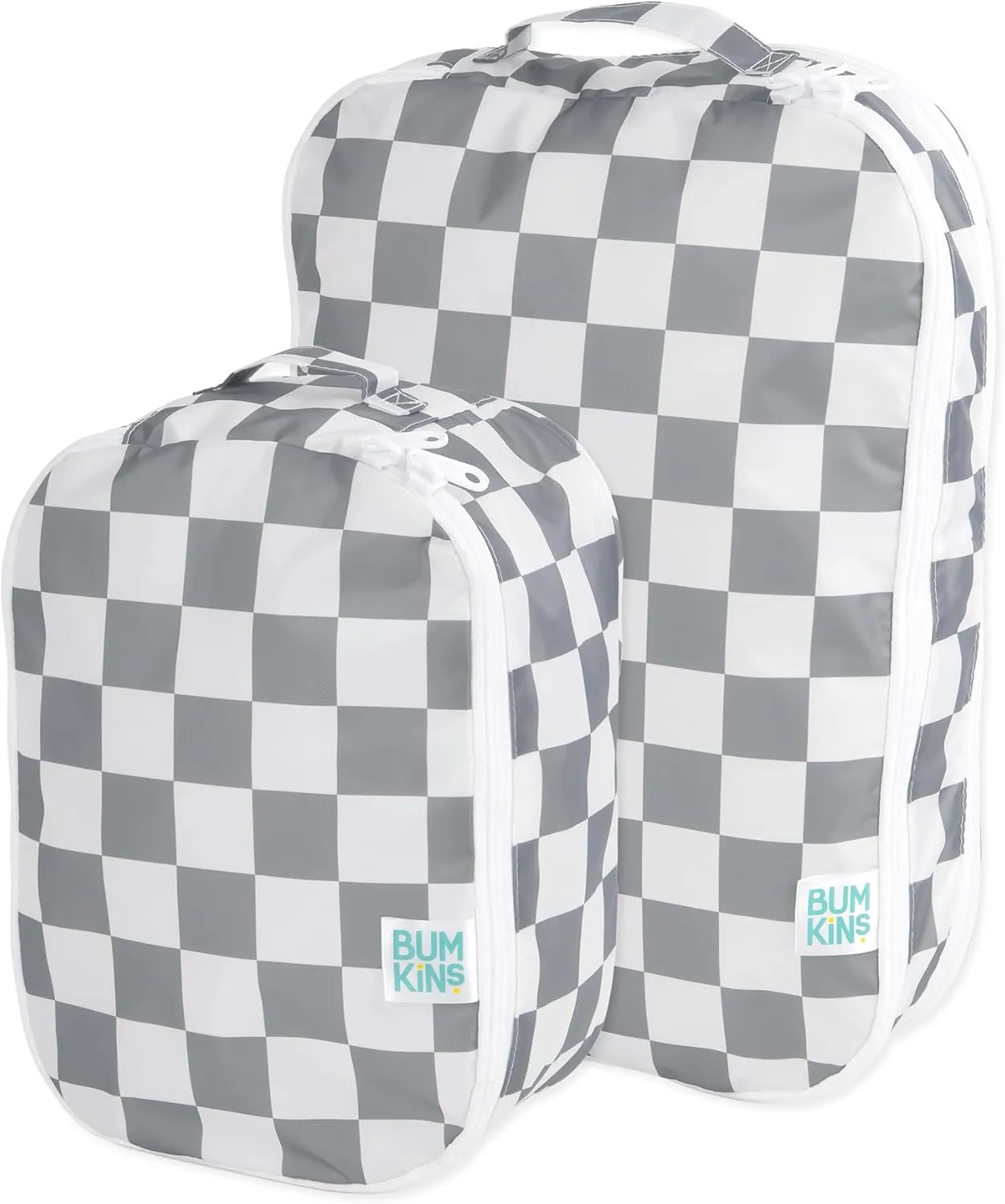 Bumkins Packing Cubes for Travel Bag, Organize Luggage with Compression Bags, Essential Traveling Accessories to Pack Carry On Suitcase, Must for Clothes or Toiletries, Set of 2 Sizes, Gray Check