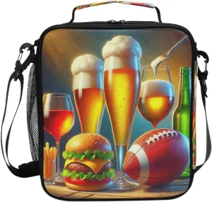 Burger Fries Lunch Box for Kids Girls Boys Insulated Lunch Bag for Women Men Large Cooler Bag Leakproof Lunchbox Reusable with Adjustable Shoulder Strap for Picnic Travel Adult Work