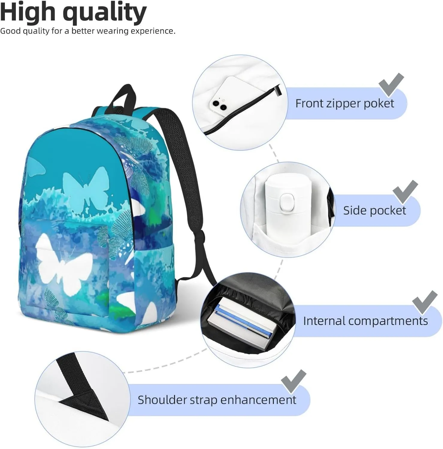 Butterflies Canvas Casual Lightweight Duffel Bag, Fashion Duffel Bag, Casual Daypack, Unisex Travel Backpack