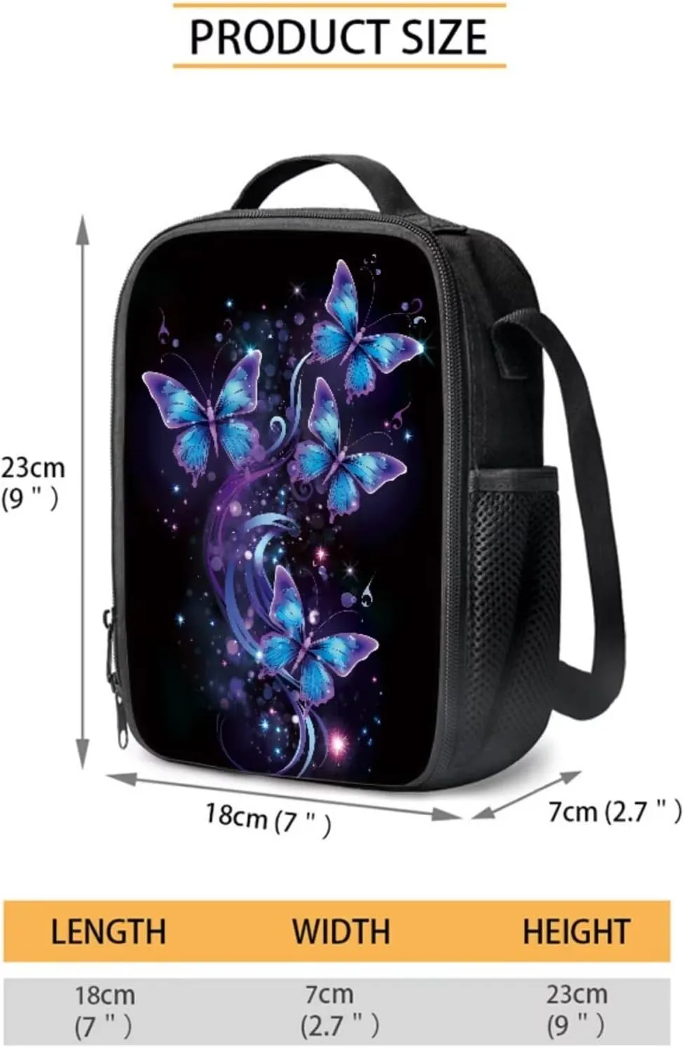 Butterfly Backpack for School Girls 4th Grade 3-Piece Schoolbag Set with Lunchbox Pencil Case 9-10 Kids Large Book Bags Lightweight Camping Backpacks Daycare Bag Mochilas De NiñAs