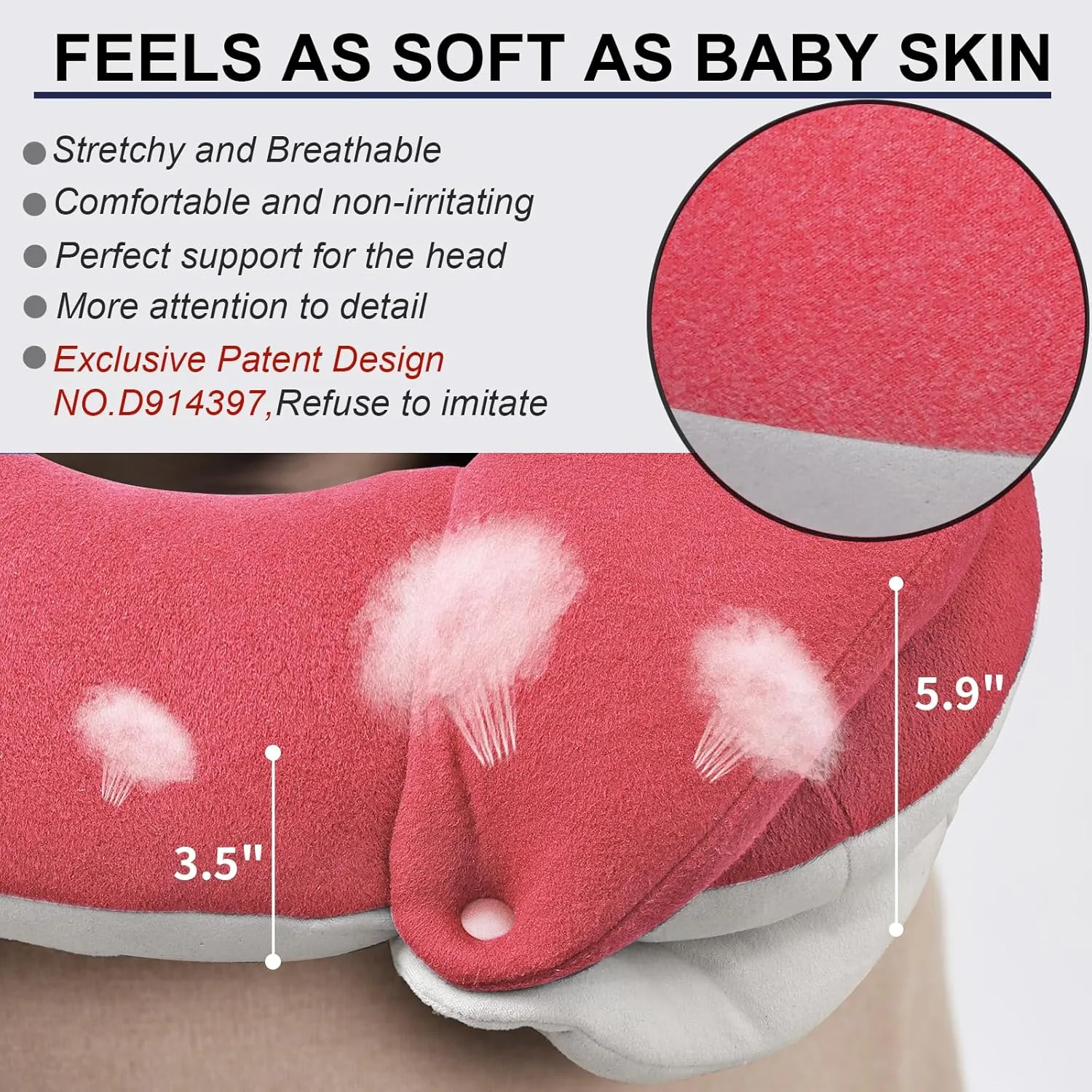BUYUE Travel Neck Pillows for Airplanes, 360° Head Support Sleep for Long Flight, Skin-Friendly & Breathable, Kit with 3D Contoured Eye Mask, Earplugs and Storage Bag (Adult, Pink, 90  lbs)