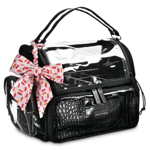 BYOOTIQUE Makeup Brush Case Portable Artist Brush Holder Stand-Up Travel Cosmetic Organizer Bag Large Professional Artist Storage Bag with Adjustable Dividers Shoulder Strap & Wrapped Ribbon (Black)