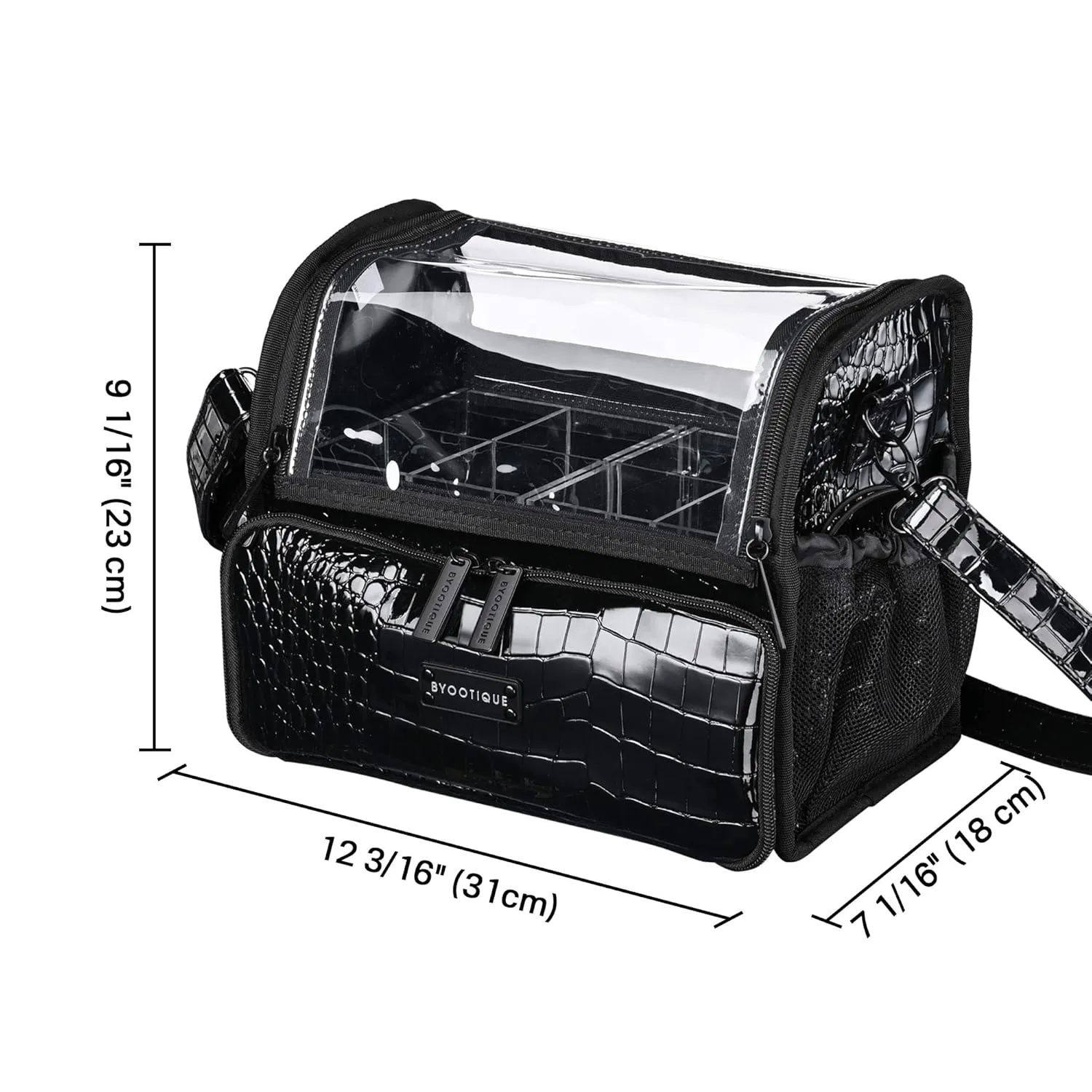 BYOOTIQUE Makeup Brush Case Portable Artist Brush Holder Stand-Up Travel Cosmetic Organizer Bag Large Professional Artist Storage Bag with Adjustable Dividers Shoulder Strap & Wrapped Ribbon (Black)