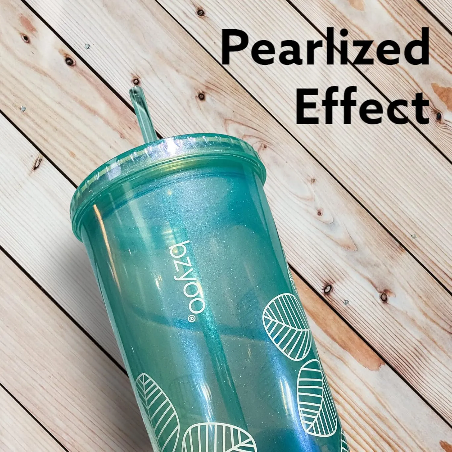 bzyoo SIP 24oz (710ml) Double Wall Plastic Tumbler with Lid and Straw Cold Drink Travel Mug Reusable Ice Coffee Tea Cup Perfect for Office Poolside Parties Gifts Color: Pearl Green