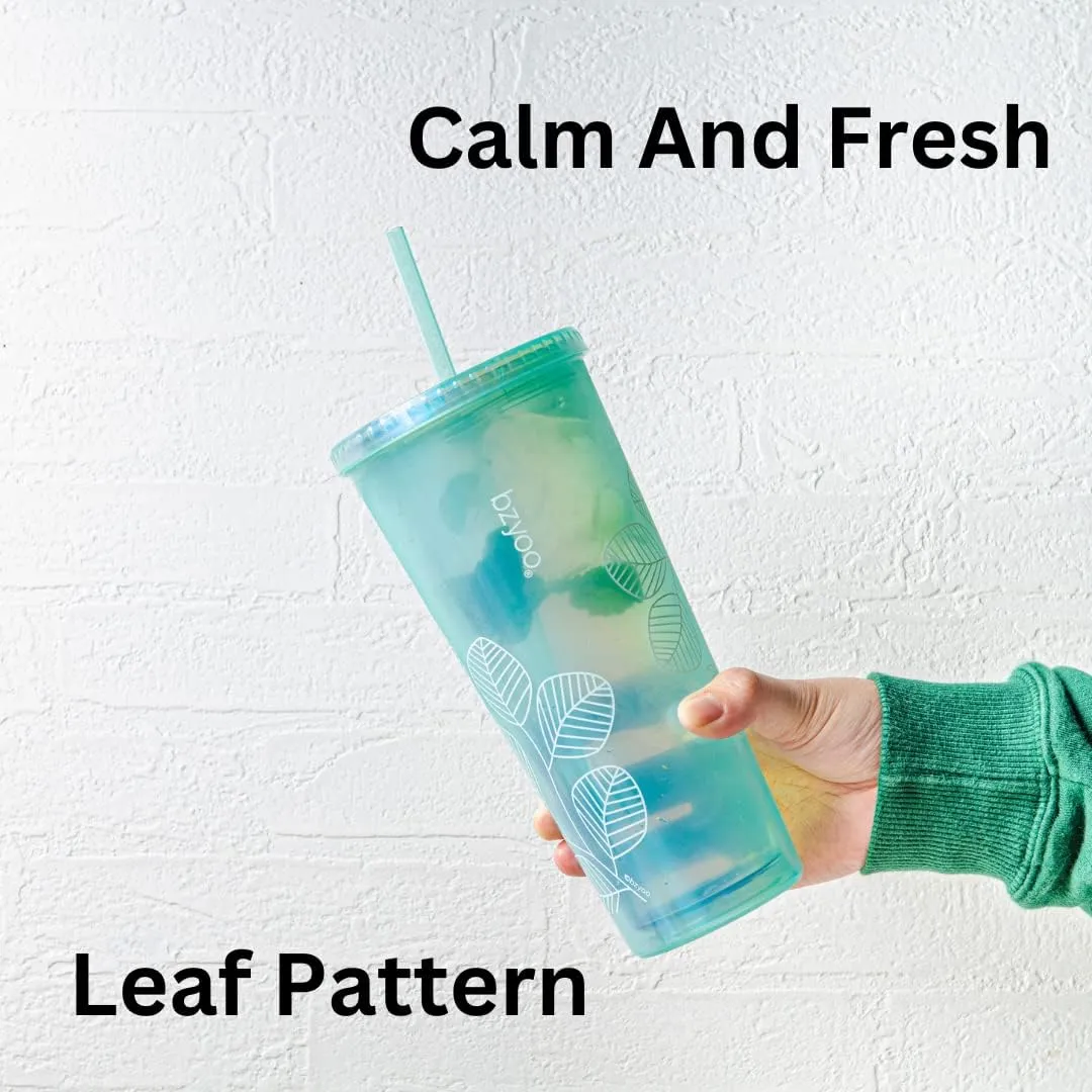 bzyoo SIP 24oz (710ml) Double Wall Plastic Tumbler with Lid and Straw Cold Drink Travel Mug Reusable Ice Coffee Tea Cup Perfect for Office Poolside Parties Gifts Color: Pearl Green