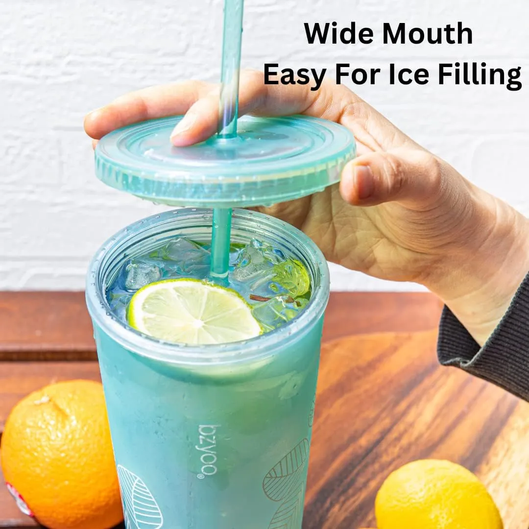 bzyoo SIP 24oz (710ml) Double Wall Plastic Tumbler with Lid and Straw Cold Drink Travel Mug Reusable Ice Coffee Tea Cup Perfect for Office Poolside Parties Gifts Color: Pearl Green