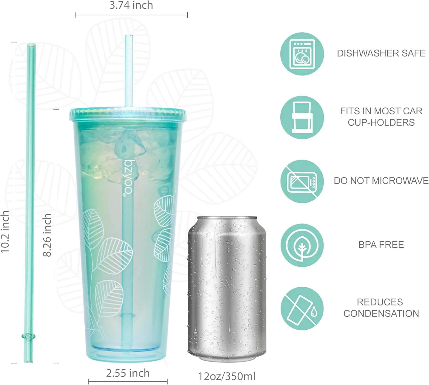 bzyoo SIP 24oz (710ml) Double Wall Plastic Tumbler with Lid and Straw Cold Drink Travel Mug Reusable Ice Coffee Tea Cup Perfect for Office Poolside Parties Gifts Color: Pearl Green