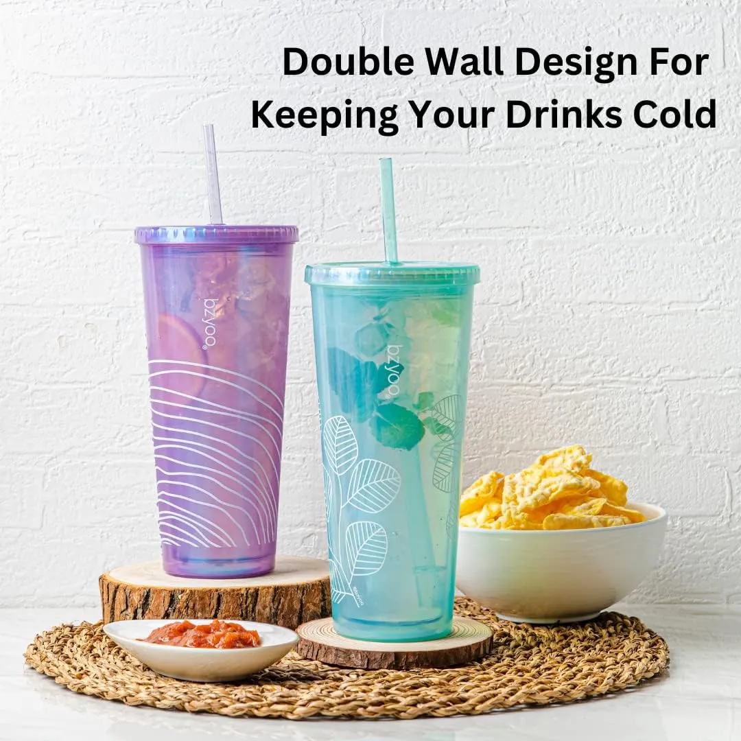 bzyoo SIP 24oz (710ml) Double Wall Plastic Tumbler with Lid and Straw Cold Drink Travel Mug Reusable Ice Coffee Tea Cup Perfect for Office Poolside Parties Gifts Color: Pearl Green