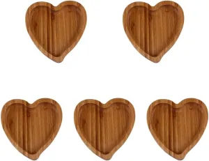 Cabilock 5 pcs Creative Heart Wood Tray Wooden Trinket Tray Reusable Snack Dish Holders