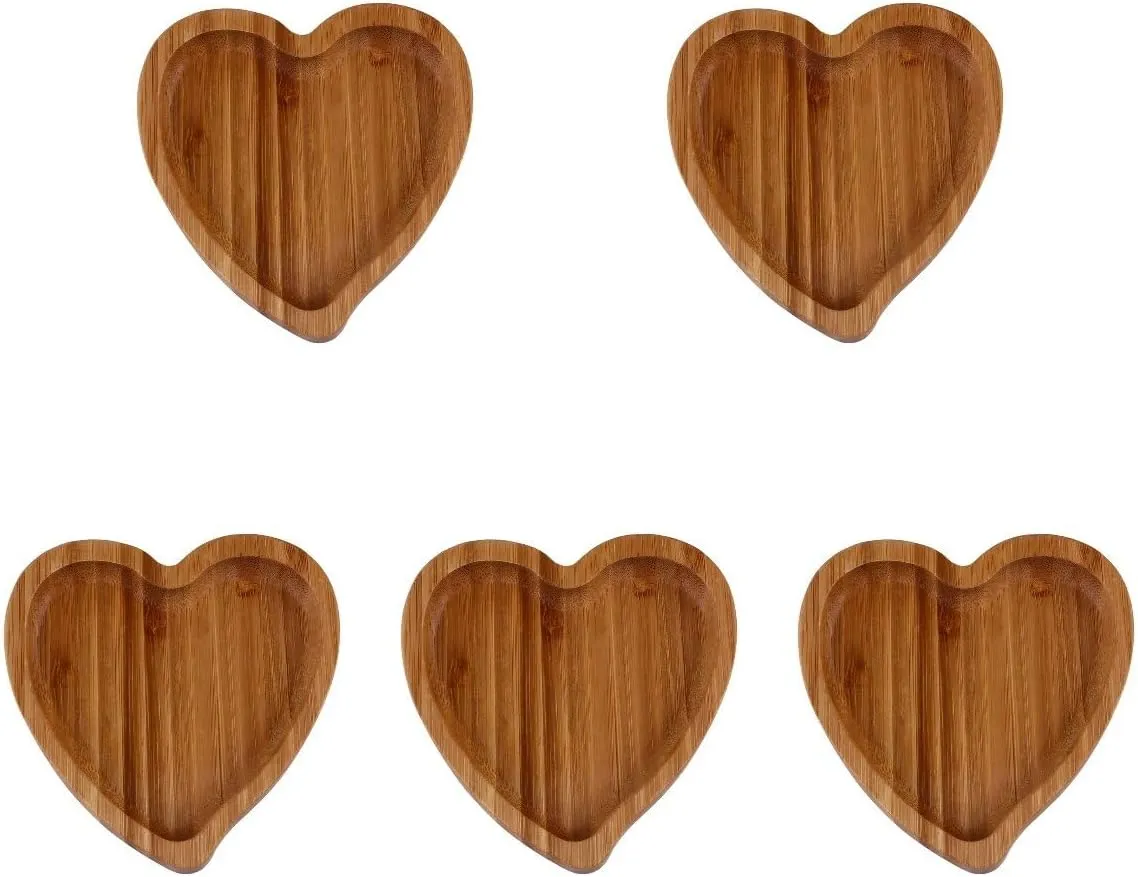 Cabilock 5 pcs Creative Heart Wood Tray Wooden Trinket Tray Reusable Snack Dish Holders