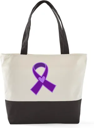 CafePress Purple Sideways Ribbon Canvas Tote Top Zipper Closure