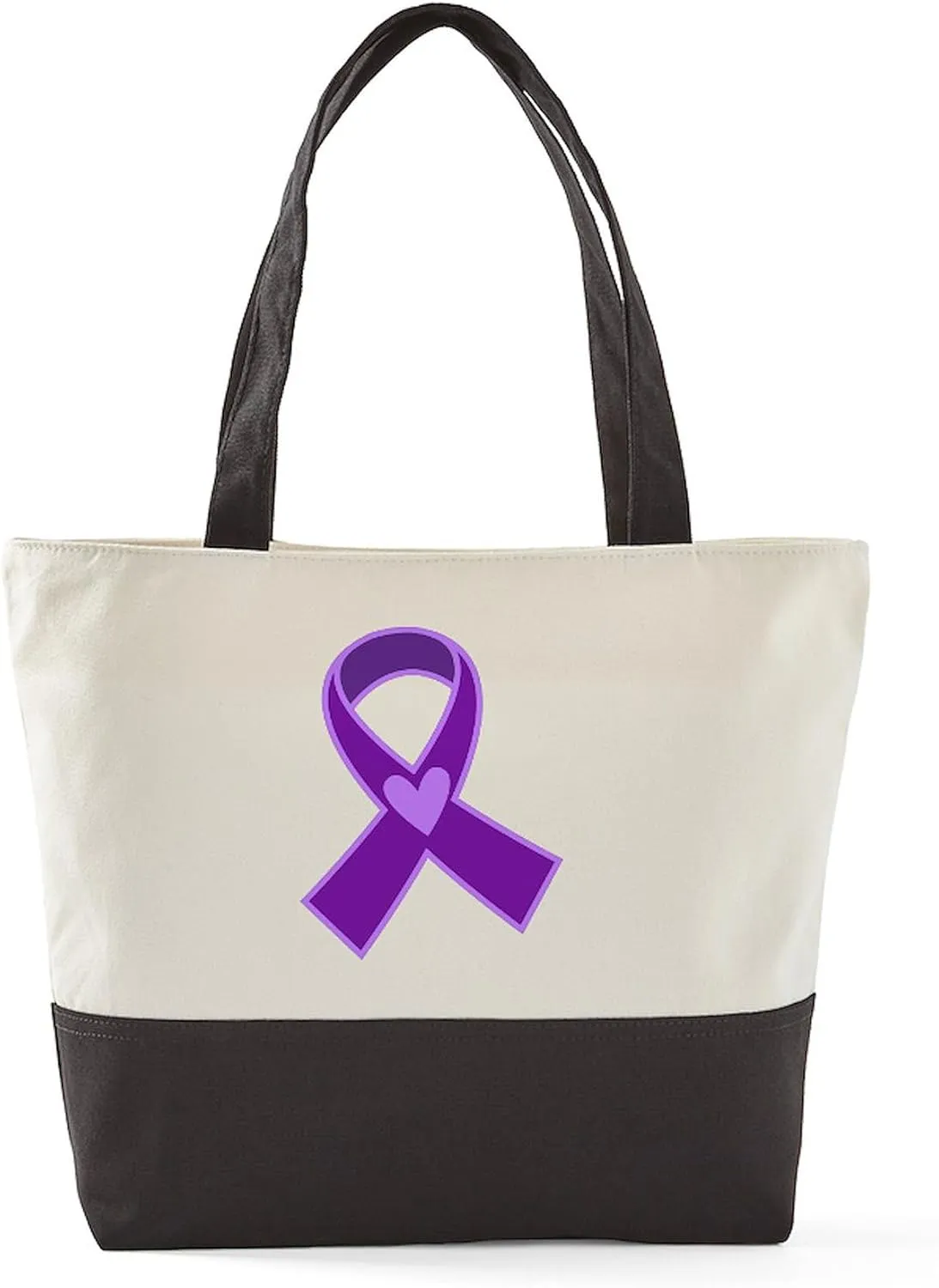 CafePress Purple Sideways Ribbon Canvas Tote Top Zipper Closure