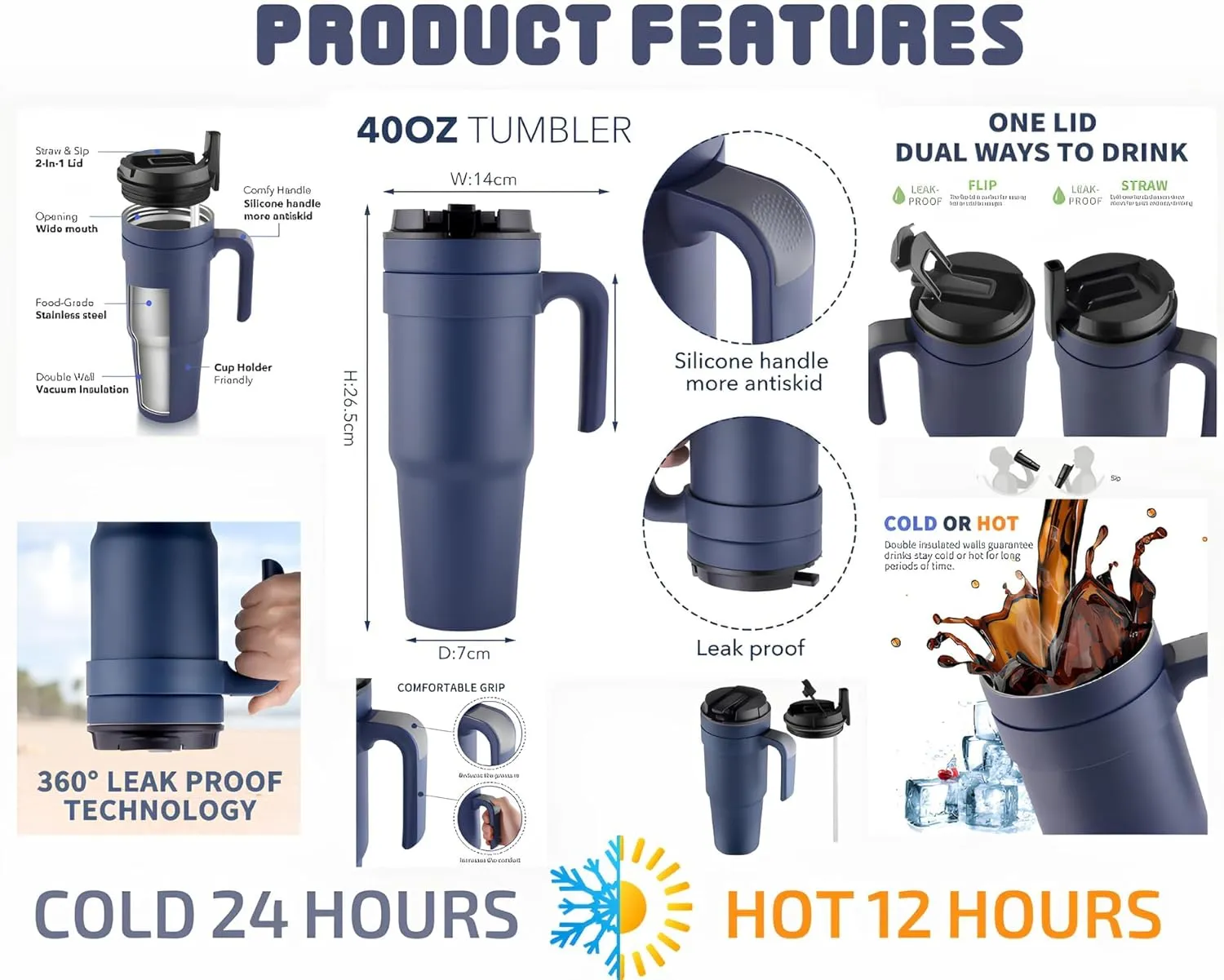 Cafeteria Coffee Mug with Handle for Hot and Cold Drinks, Travel Mug (auter space blue), 40 OZ, FC094