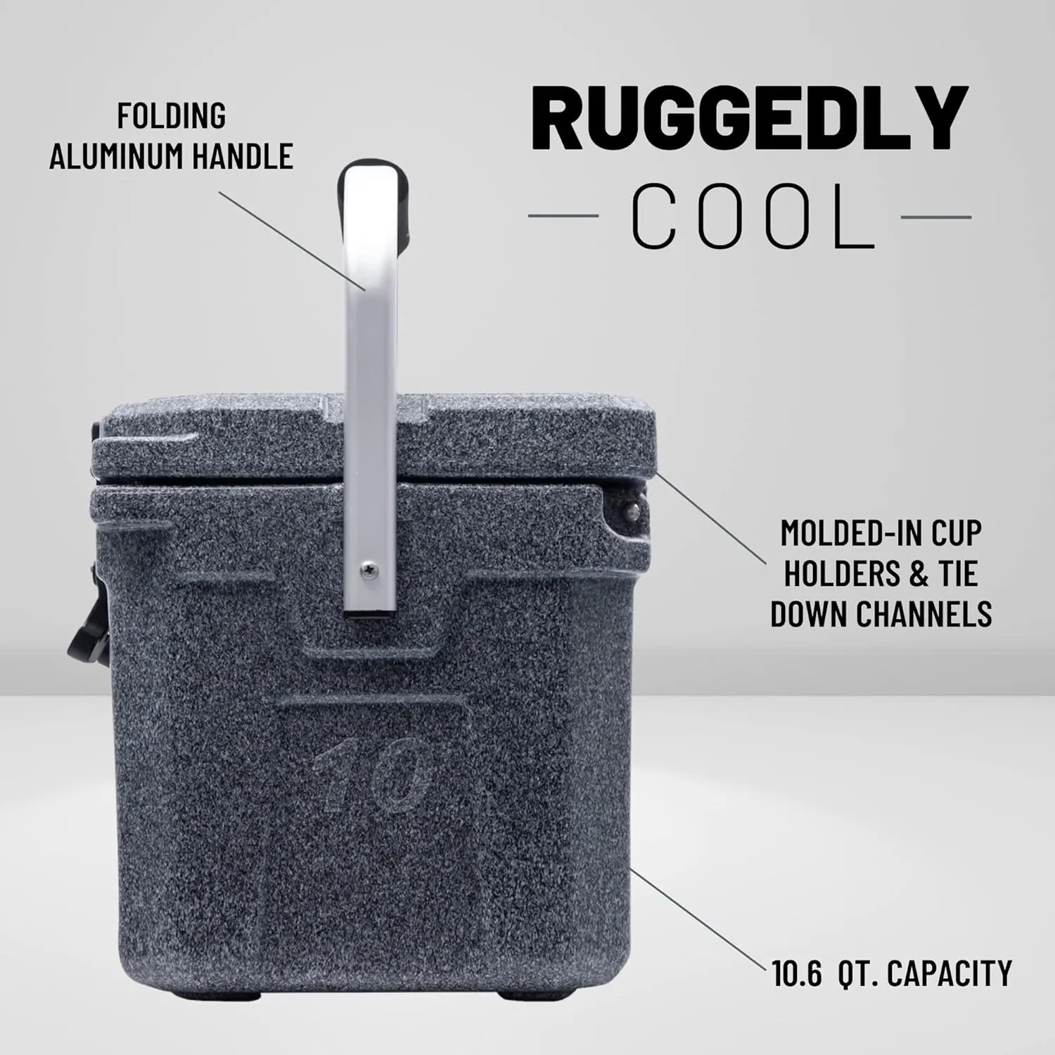 CAMP-ZERO 10L-10.6 Quart Portable Hard Cooler Ice Chest, Perfect for Drinks, Lunch, Beach, Picnics, Boating, Camping and Travel with 2 Molded-in Cup Holders and Folding Aluminum Handle