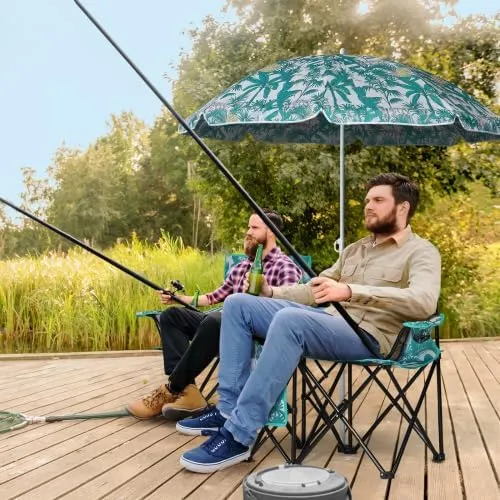 Camping Chairs, Folding Double Chair with Removable Umbrella, Cup Holders, Cooler Bag, Side Pocket & Carry Bag, for Beach, Outdoor, Sports, Concerts, Travel, Picnic