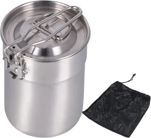 Camping Cup Pot, Foldable Locking Handle Vented Lids Outdoor Lightweigh Travelling Cook Pots 1L Stainless Steel Water mug for Hiking Backpacking Picnic Open Fire Cooking