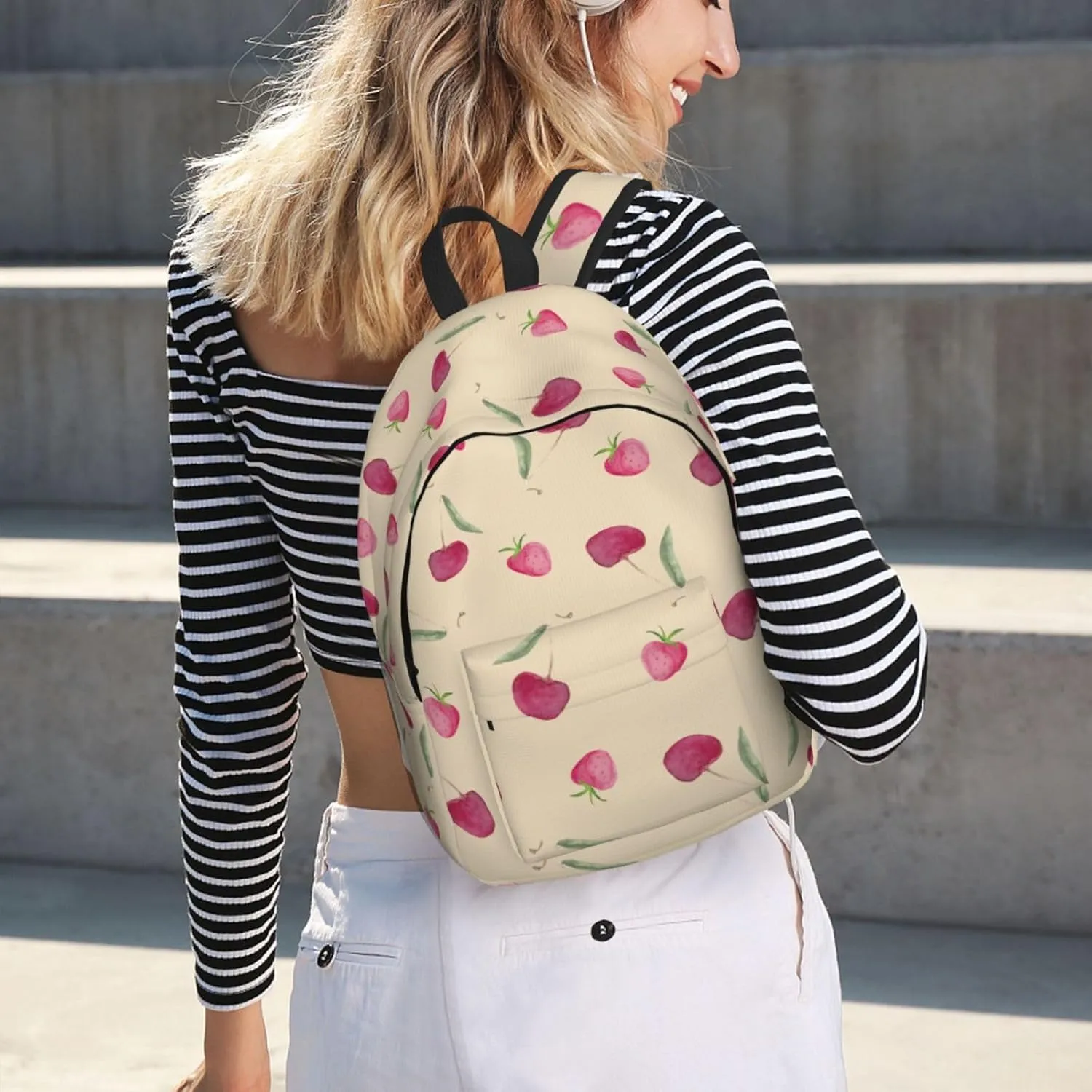 Canvas Casual Backpack Laptop Bag Suitable for Travel Office Outdoor Sports Men and Women Cherry