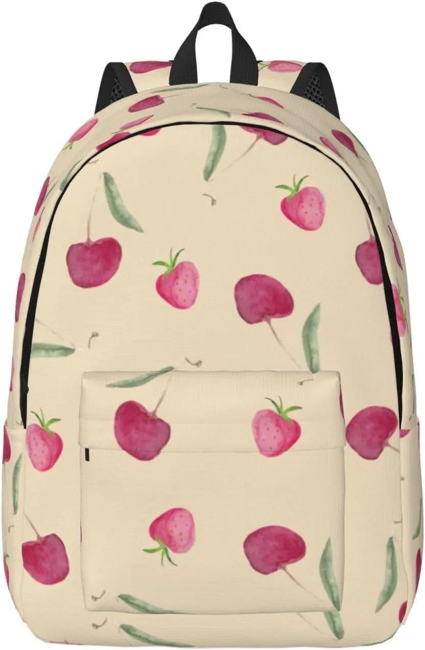 Canvas Casual Backpack Laptop Bag Suitable for Travel Office Outdoor Sports Men and Women Cherry
