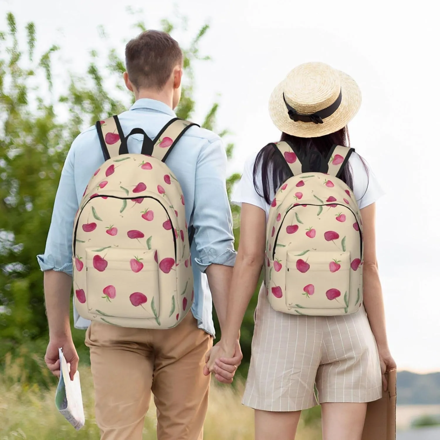 Canvas Casual Backpack Laptop Bag Suitable for Travel Office Outdoor Sports Men and Women Cherry