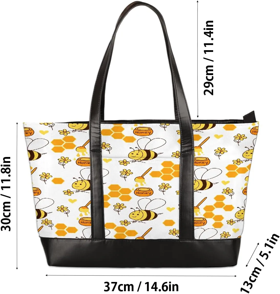 Canvas Laptop Tote Bag for Women Bee Honey Animal Cute 15.6 Inch Large Capacity Computer Bag