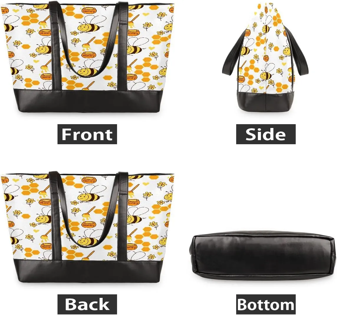 Canvas Laptop Tote Bag for Women Bee Honey Animal Cute 15.6 Inch Large Capacity Computer Bag