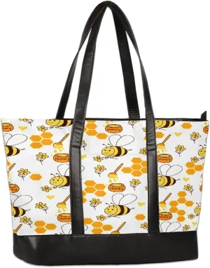 Canvas Laptop Tote Bag for Women Bee Honey Animal Cute 15.6 Inch Large Capacity Computer Bag